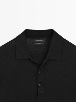 Massimo Dutti Шерстяной свитер с воротником поло, черный