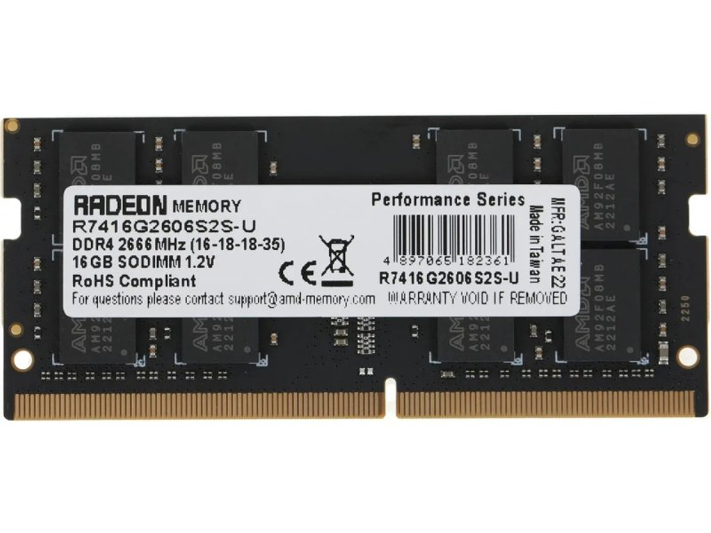 Оперативная память AMD Radeon R7 Performance R7416G2606S2S-U, DDR4 1х 16ГБ 2666 МГц, SODIMM, RTL