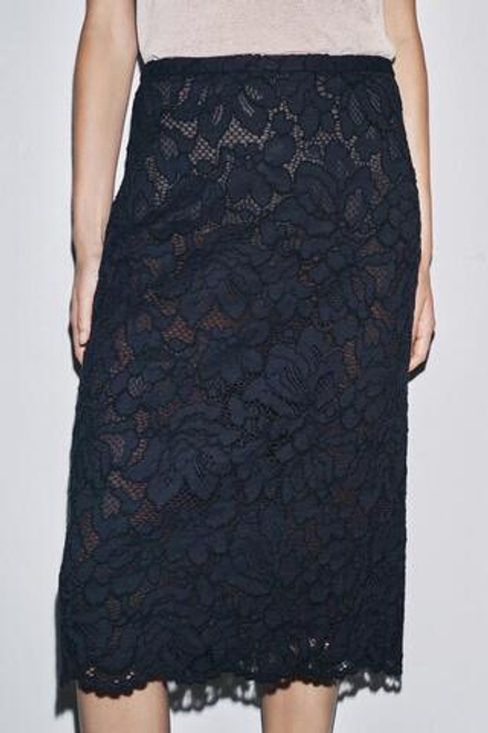 ZARA ЮБКА МИДИ КРУЖЕВНАЯ — ZW COLLECTION, МОРСКОЙ СИНИЙ