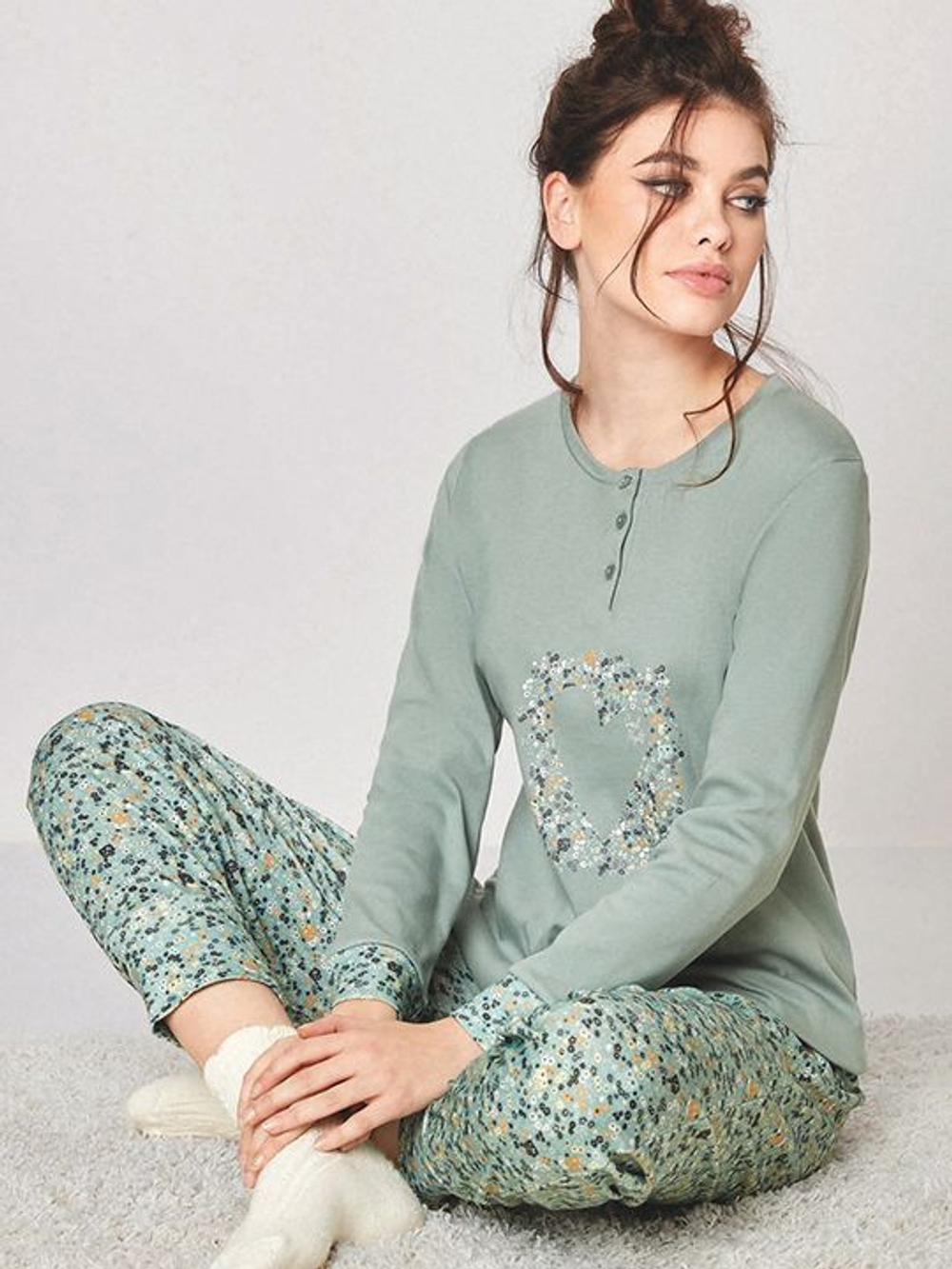 Пижама Blossom: кофта и брючки (Размер: M) (Цвет: зеленый)