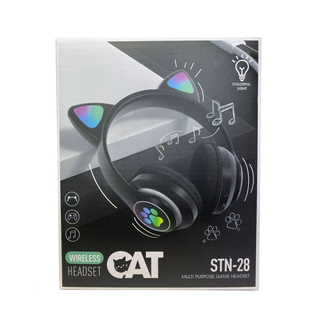 Беспроводные Bluetooth наушники детские с ушками котика LED + Светящиеся уши "Cat STN-28"