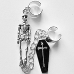 Каффы (без прокола) "Скелет, черный гроб" для имитации пирсинга ушей с цепочкой и подвесками две клипсы соединенные цепочкой.