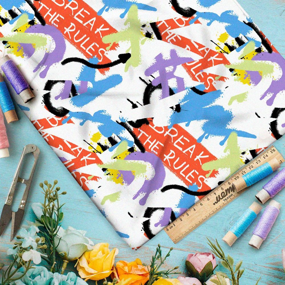 Ткань премиум шелк искусственный Армани красочные сказки воображения