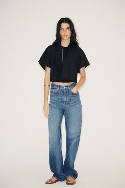 ZARA УКОРОЧЕННАЯ РУБАШКА ИЗ ПОПЛИНА, ЧЕРНЫЙ