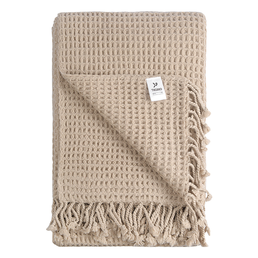 Плед из шерсти бежево-серого цвета из коллекции essential, 130х180 см