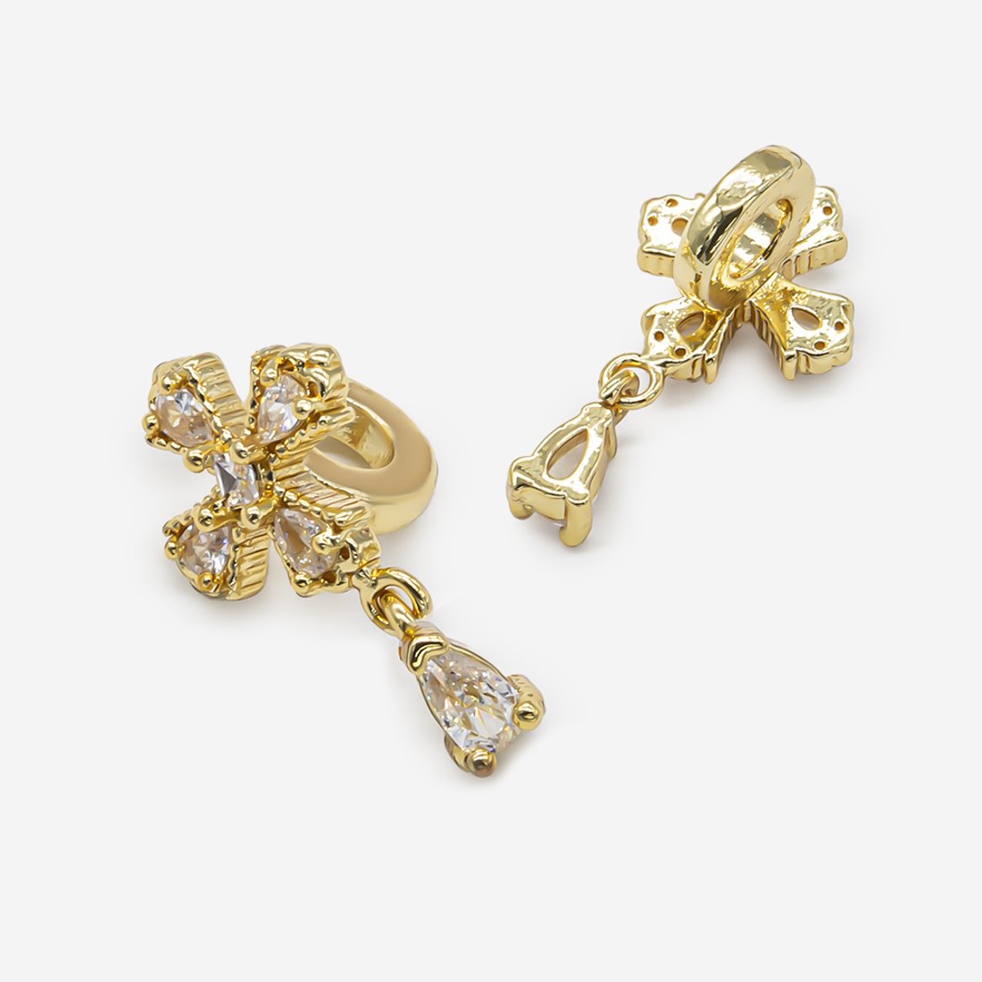 Спайсер-разделитель "Крест", 12мм, фианиты, позолота