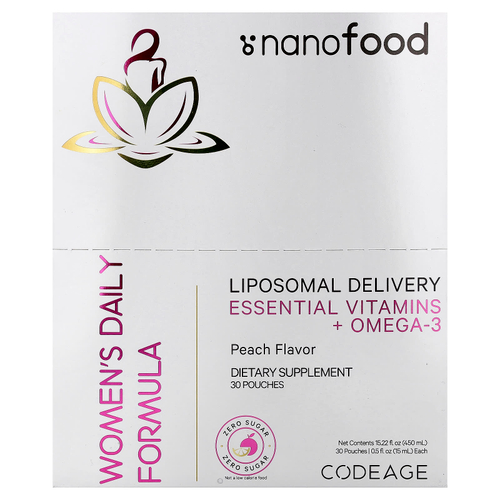 Codeage, Nanofood, ежедневная формула для женщин, липосомальная технология доставки, незаменимые витамины и омега-3, персик, 30 пакетиков по 15 мл (0,5 жидк. унции) каждый