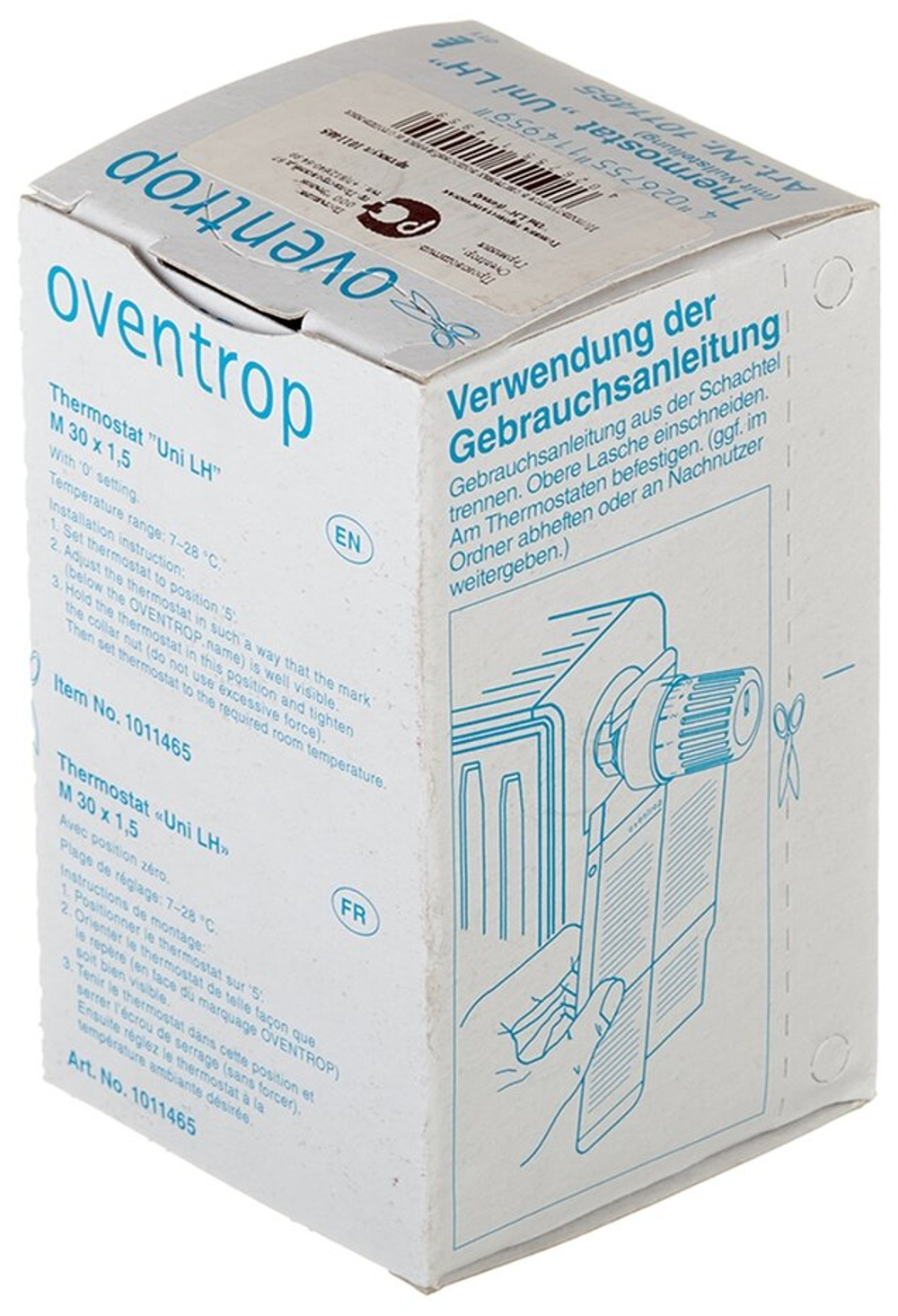 Термостатическая головка Oventrop Uni LH, артикул 1011465, белая, 7-28 С, с нулевой отметкой