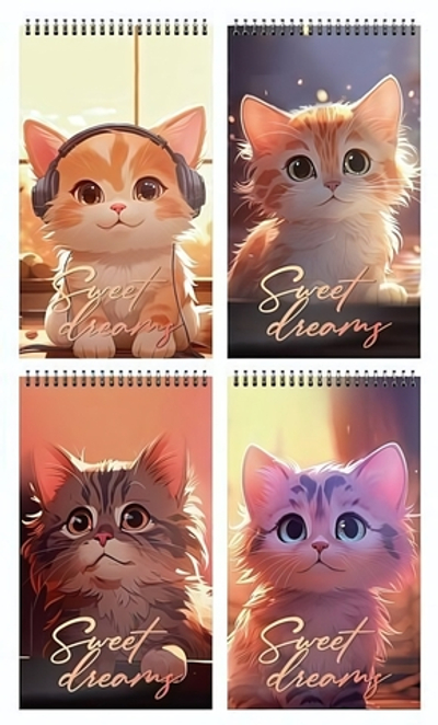 Блокнот А7 40л. клетка "Лоу-фай коты" греб. мел. карт., спл. Уф-лак (Schoolformat)