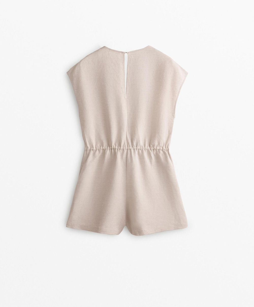 Oysho Короткий комбинезон с запахом из льна, песочный меланж
