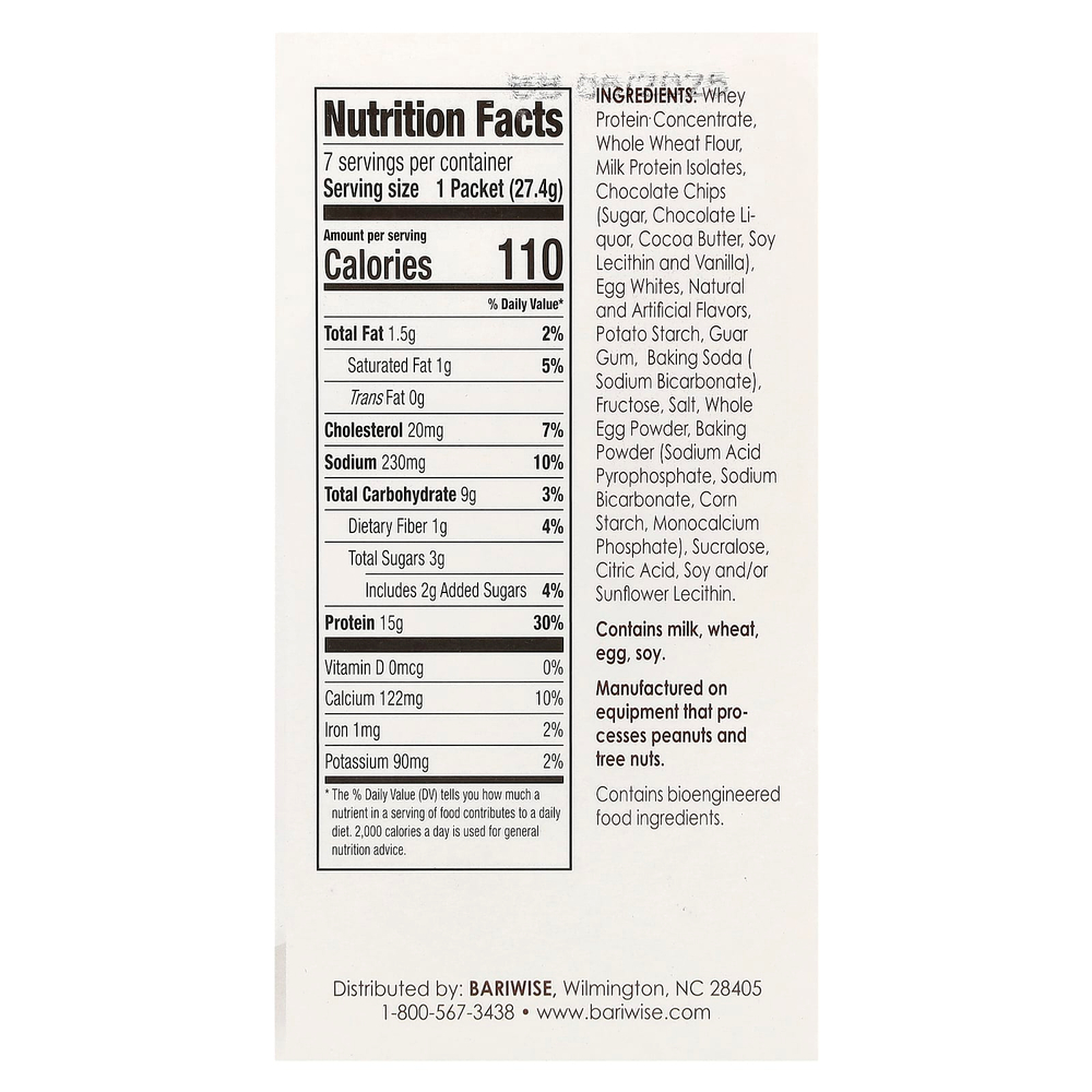 BariWise, протеиновая смесь для приготовления блинов и вафель, с шоколадной крошкой, 7 пакетиков по 23 г