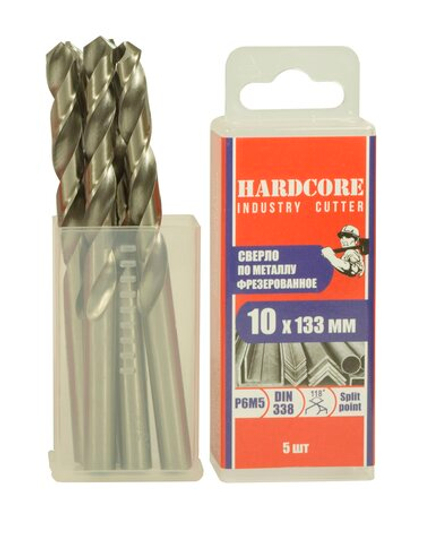 Сверло по металлу фрез. Р6М5 10.0х133мм 5 шт/уп "Hardcore" Industry cutter