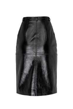 "Glow" Юбка классическая с разрезом спереди из лакированной экокожи на подкладе