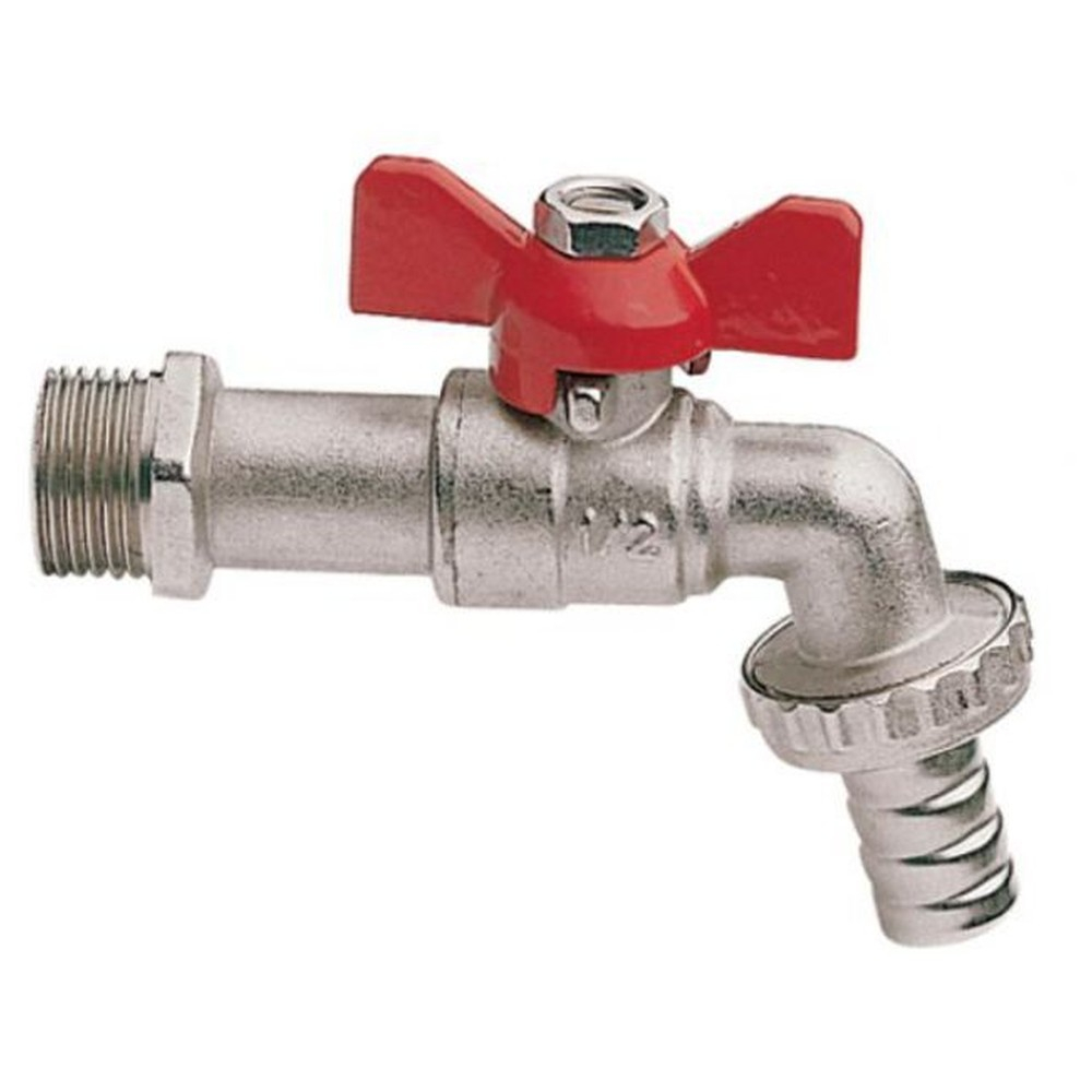 Кран шаровый со сливным штуцером "бабочка" НР наружная резьба 1/2" (JIF.371) уп 15 шт