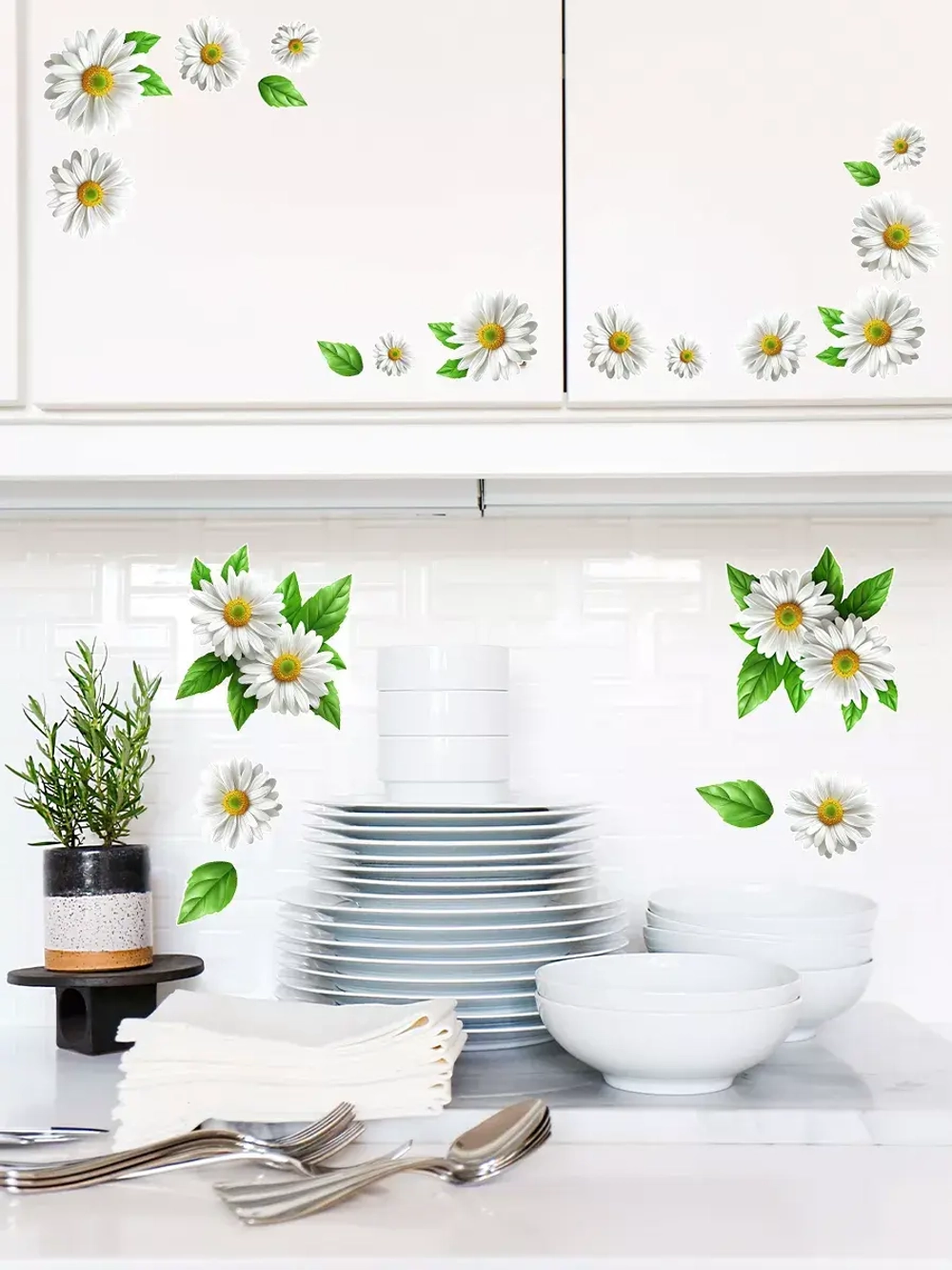 Наклейки интерьерные Ромашки для дизайна и декора 2 листа