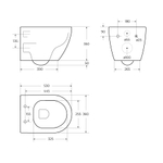 Унитаз подвесной безободковый с сиденьем и смывом TORNADO Cezares STREAM-TOR CZR-2426-TH-TOR/SC