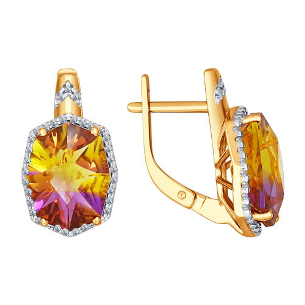 Серьги из золота 585 пробы с 70 Фианит и Ситалл