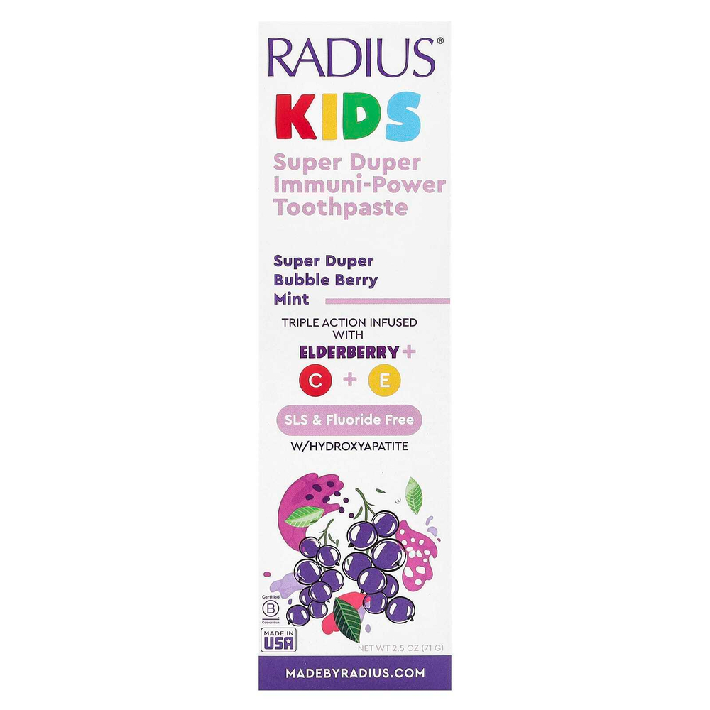 RADIUS, Super Duper Immuni-Power Toothpaste, Super Duper Bubble Berry Mint, 71 г (2,5 унции)