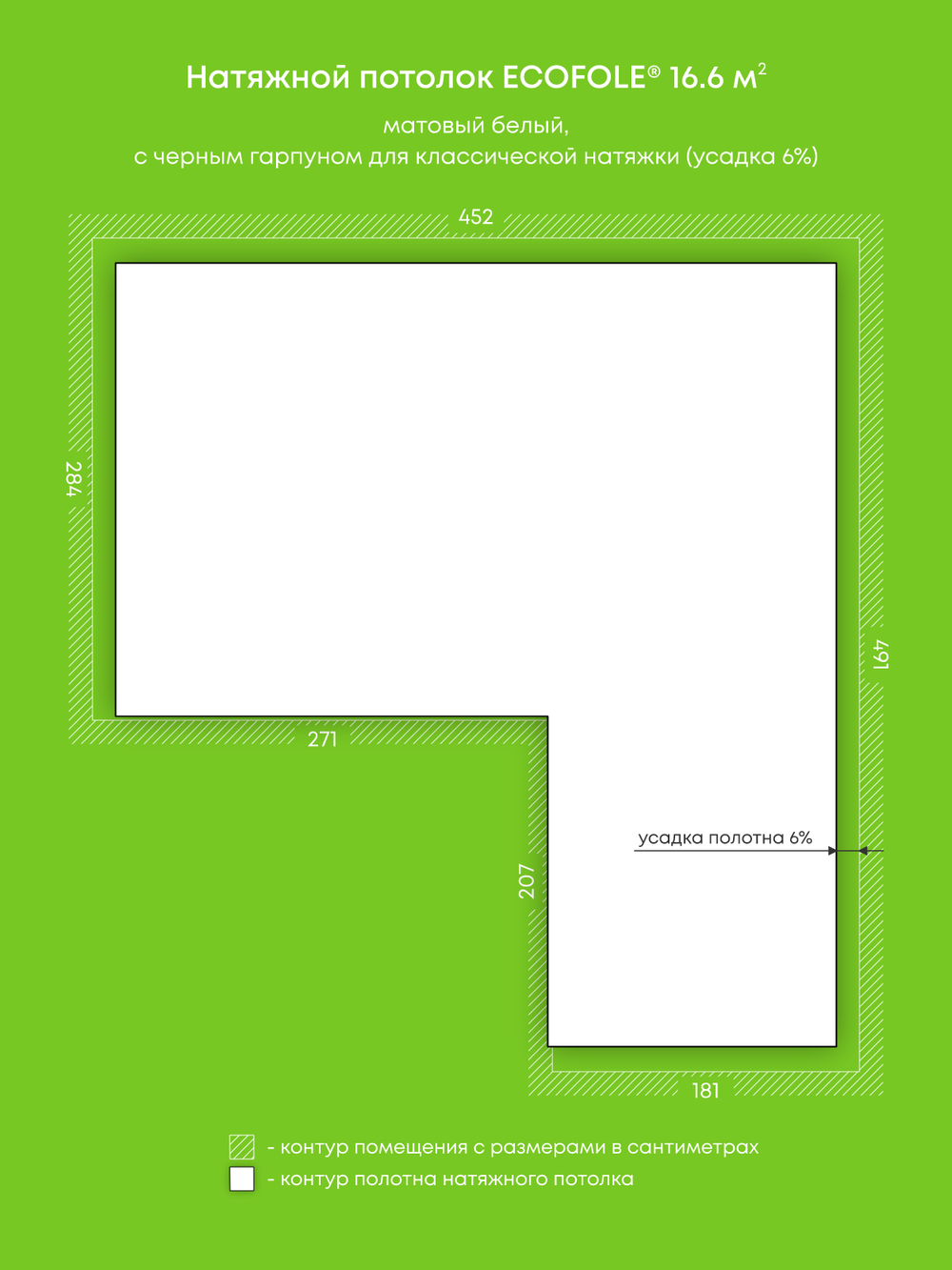 Матовый натяжной потолок 16.6 м2