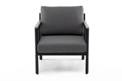 "Сан Ремо" кресло плетеное из роупа садовое, каркас алюминий темно-серый, роуп серый, ткань серая