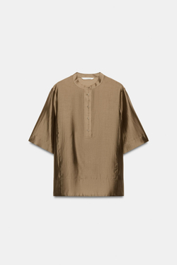 ZARA СВОБОДНАЯ БЛУЗА С КОРОТКИМ РУКАВОМ — ZW COLLECTION, СВЕТЛО-КОРИЧНЕВЫЙ
