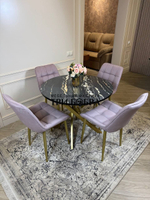 Круглый раздвижной стол "Лофт", луанда и стулья "Бостон" пыльная роза