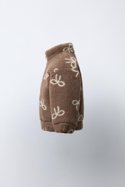 ZARA КУРТКА ИЗ ИСКУССТВЕННОЙ ОВЧИНЫ С БАНТАМИ, КОРИЧНЕВЫЙ