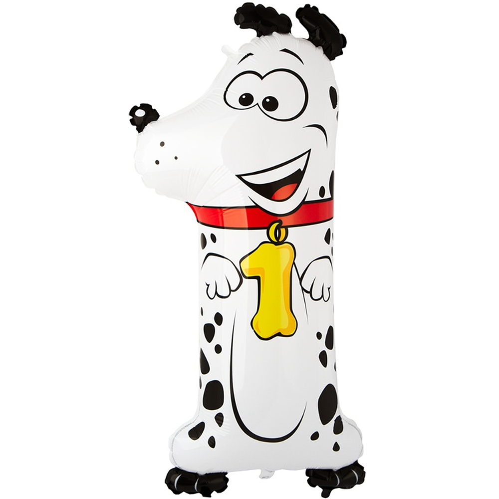Шар Фольгированный Цифра 1 Далматин (Белый)
