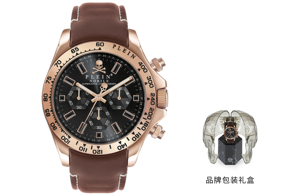 PHILIPP PLEIN Wrist Watch Quartz Movement Genuine Leather Strap 43mm Black Dial Men"s Watches