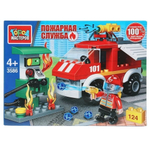 Конструктор пластмассовый 124эл. Пожарная служба "Пожар на бензоколонке" 3586-UU (Город мастеров)