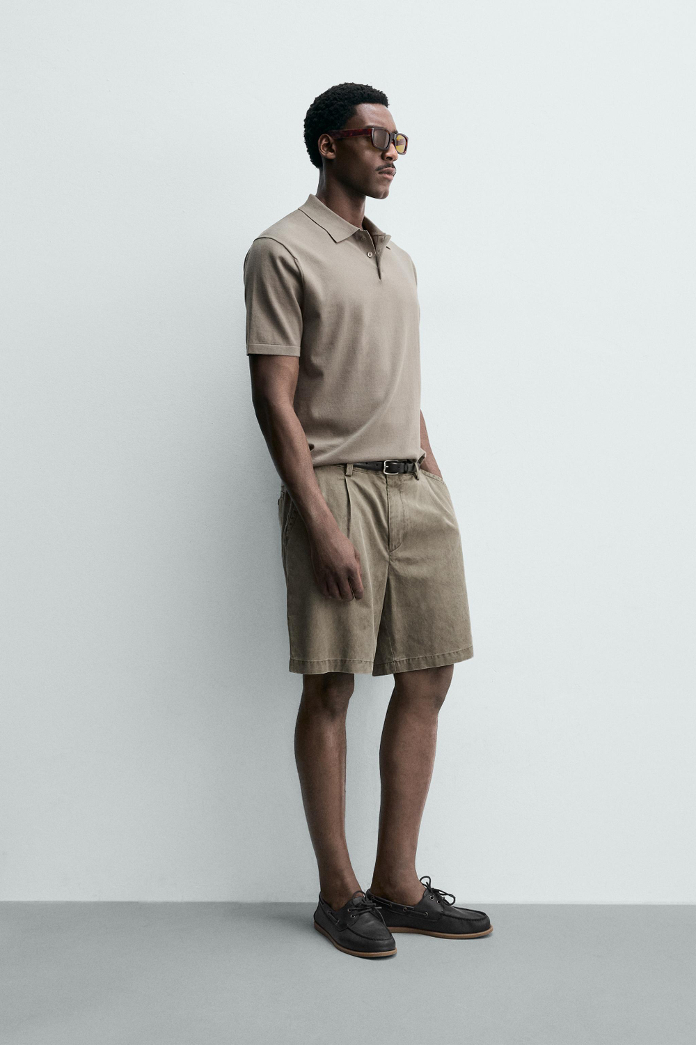 ZARA ПОЛО REGULAR FIT ИЗ СМЕСОВОГО ХЛОПКА, ЛИНЯЛЫЙ ЗЕЛЕНЫЙ