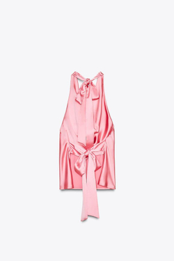 ZARA АТЛАСНЫЙ ТОП С ГОРЛОВИНОЙ ХАЛТЕР, ЯРКО-РОЗОВЫЙ