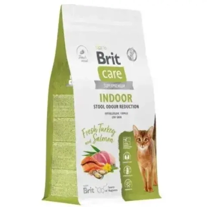 Корм для кошек сухой Брит BRIT CARE Cat Indoor Stool Odour Reduction, с индейкой и лососем, 1,5 кг
