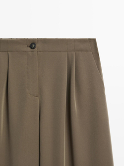 Massimo Dutti Струящиеся брюки с широкими штанинами и защипами, кротово-коричневый