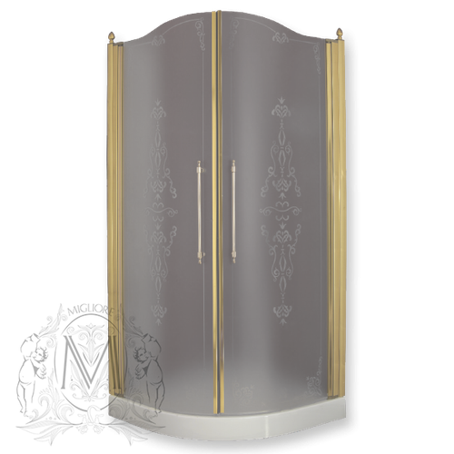 Душевая ограждения Migliore Diadema 90x90см. ML.DDM-22.790.ST.DO 2 распашные двери, стекло матовое с декором, профиль золото