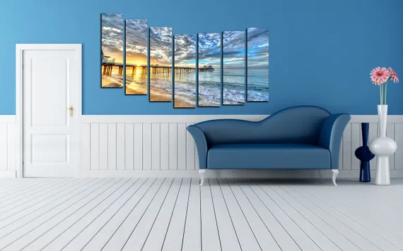 Модульная картина "Закат над пристанью"