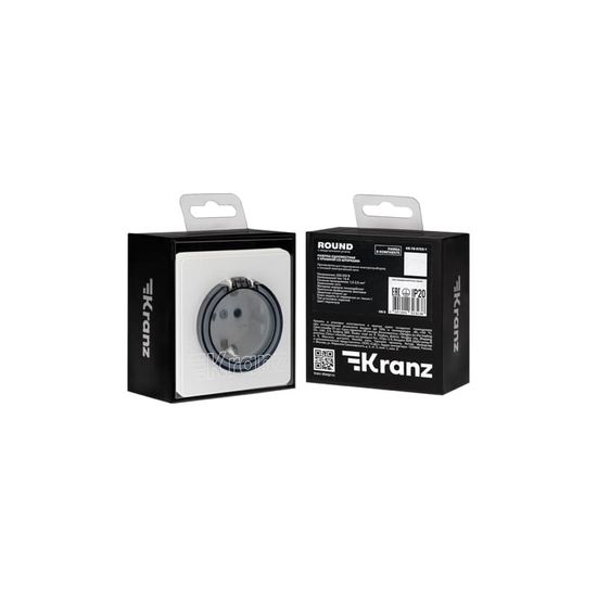 Розетка ROUND 1-ая с/з с/у, со шторками и крышкой 16А перламутр KRANZ