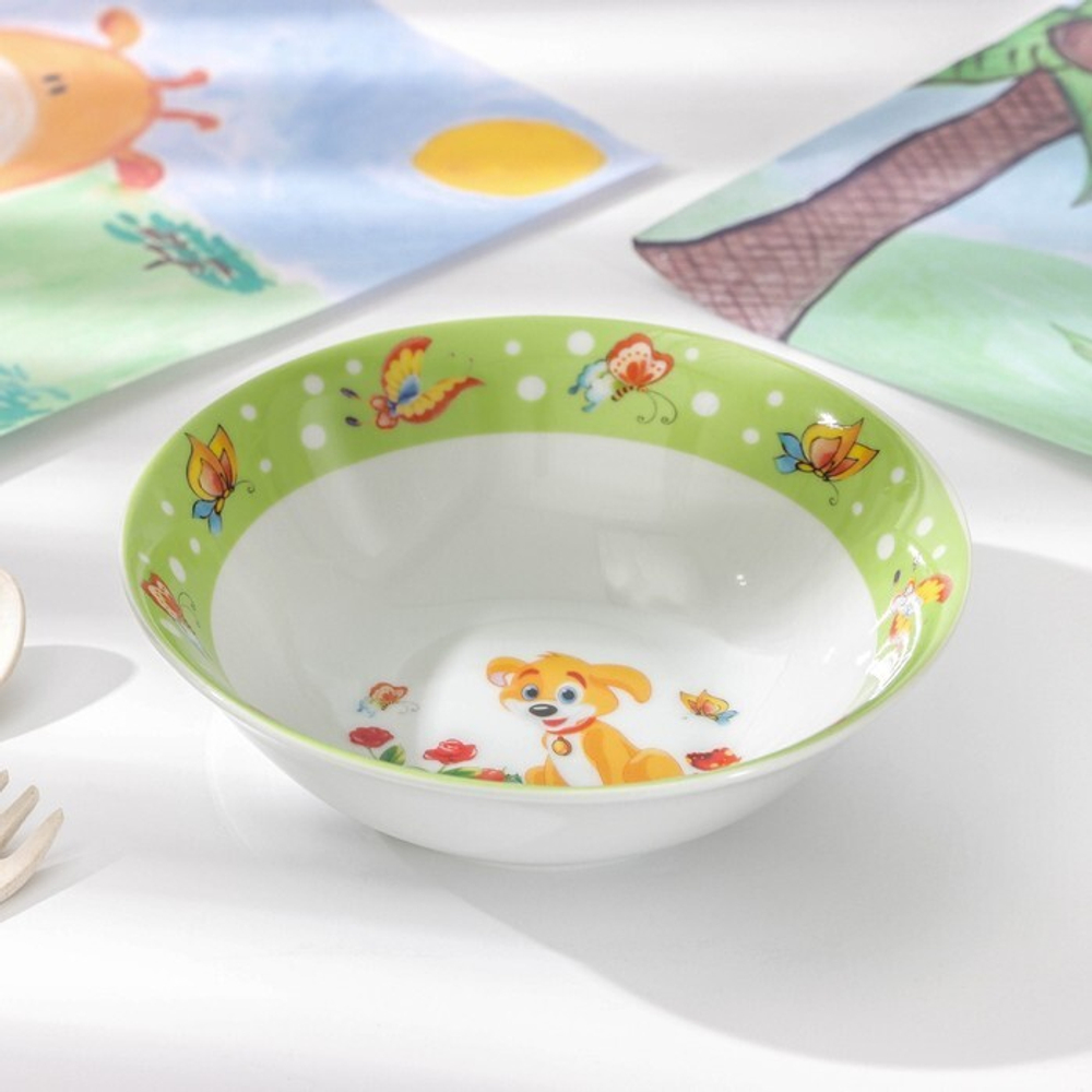 3850490 Набор детской посуды Доляна «Щенок», 3 предмета: кружка 230 мл, миска 400 мл, тарелка d=18 с
