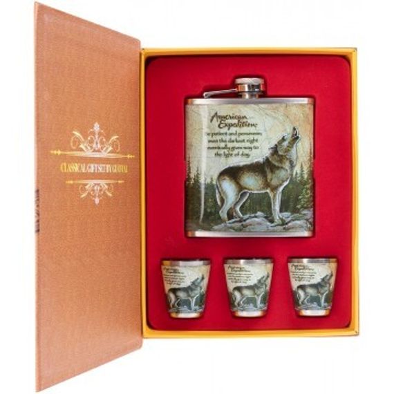 Набор Helios Волк (фляжка 210 мл + 3 стопки) А01