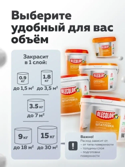 Шпатлевка для стен МАСЛЯНО-КЛЕЕВАЯ 0,9 кг OLECOLOR, Высокая эластичность, Готовая к применению, Шпаклевка для внутренних работ, для стен и потолков, для заделки трещин, белая