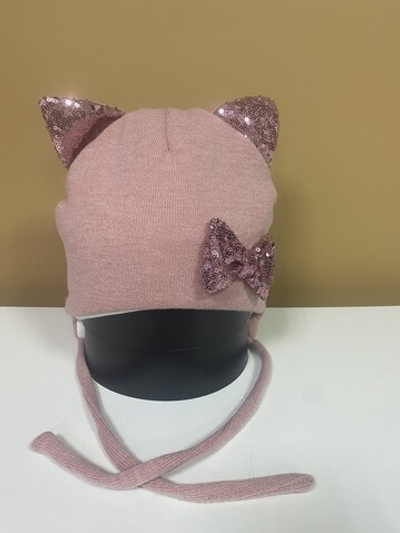 Шапка зимняя детская "Киска" розовая с ушками, размер 46-48,48-50