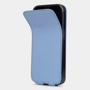 Чехол для iPhone 14 Pro Max из кожи козы, голубого цвета