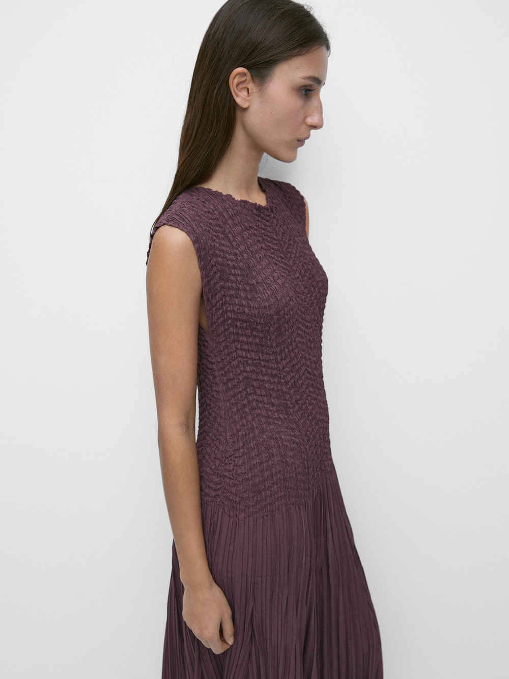 Massimo Dutti Длинное плиссированное платье, баклажанный