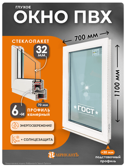 Пластиковое окно 1100 х 700 ТермА Практик с глухой створкой