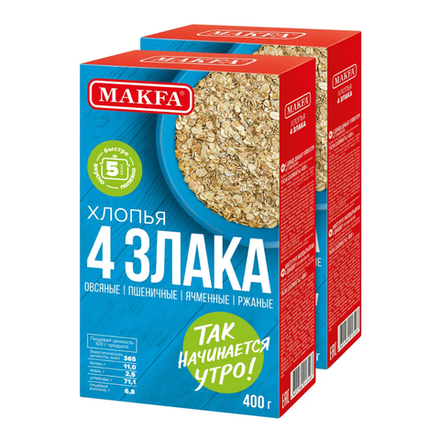 Хлопья Makfa 4 злака 400 гр