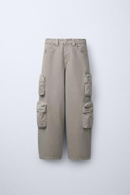 ZARA БРЮКИ КАРГО WIDE LEG, КАМЕННО-СЕРЫЙ