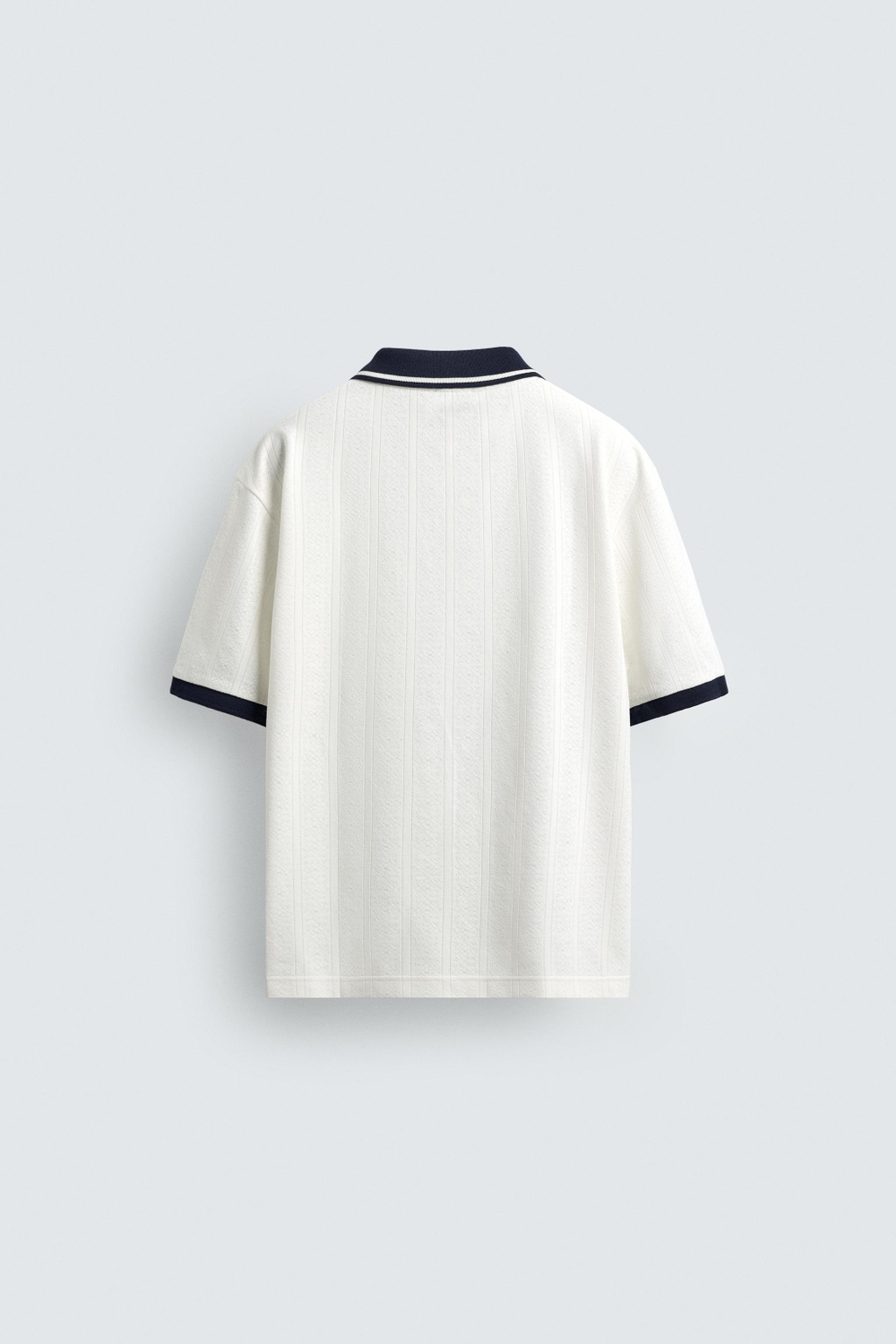 ZARA ПОЛО JACQUARD С ВЫШИВКОЙ, ЭКРЮ/СИНИЙ