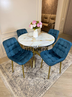 Круглый раздвижной стол "Золотой мрамор", и стулья "Бостон" синий