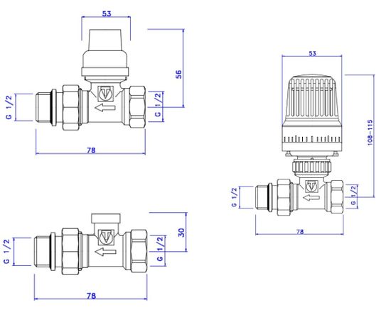 Комплект терморегулирующего оборудования Valtec 1/2" прямой (арт. VT.046.N.04)