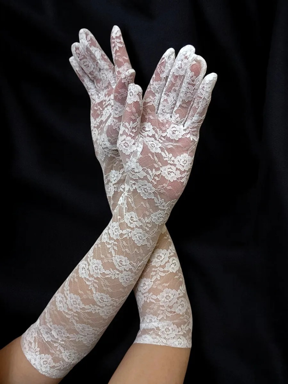Перчатки гипюровые длинные белые